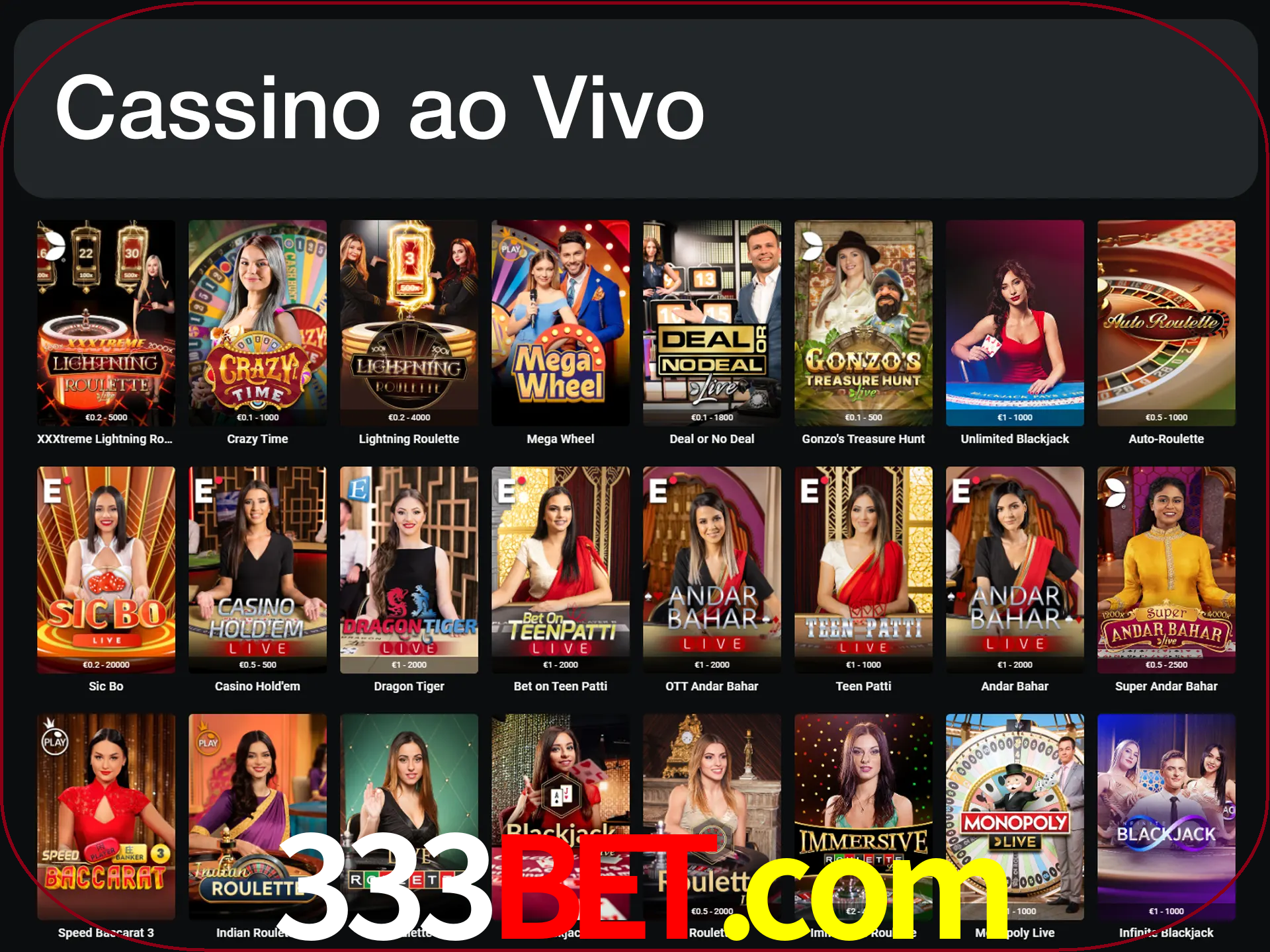 Jogue jogos de cassino com um verdadeiro dealer.